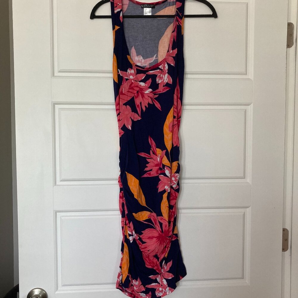 VENUS Sleeveless Ruched Bodycon Midi Dress Sz S